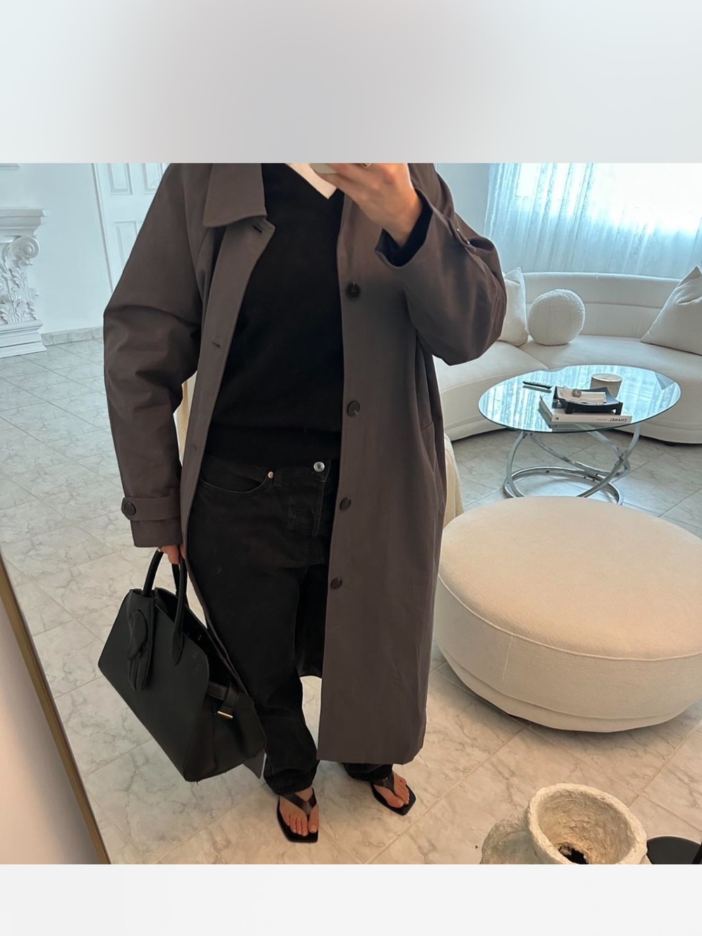 Le Lis Long Trench Coat - Dark Grey